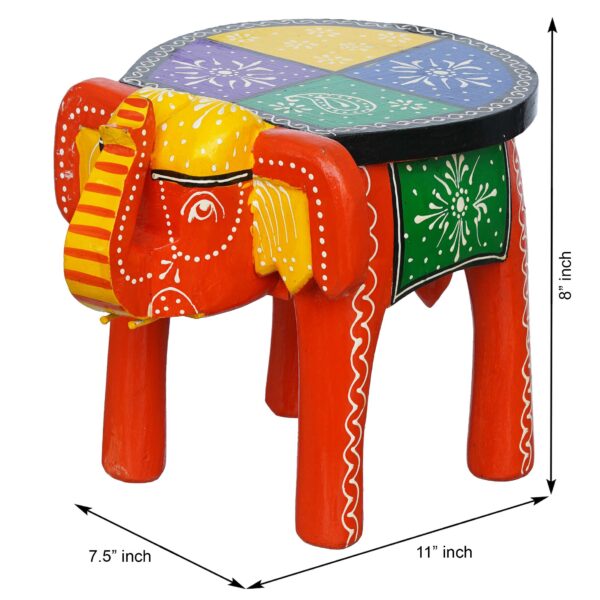 Handcrafted and Emboss Painted Colorful Wooden Elephant Shape Stool Table Clourfull - Image 2